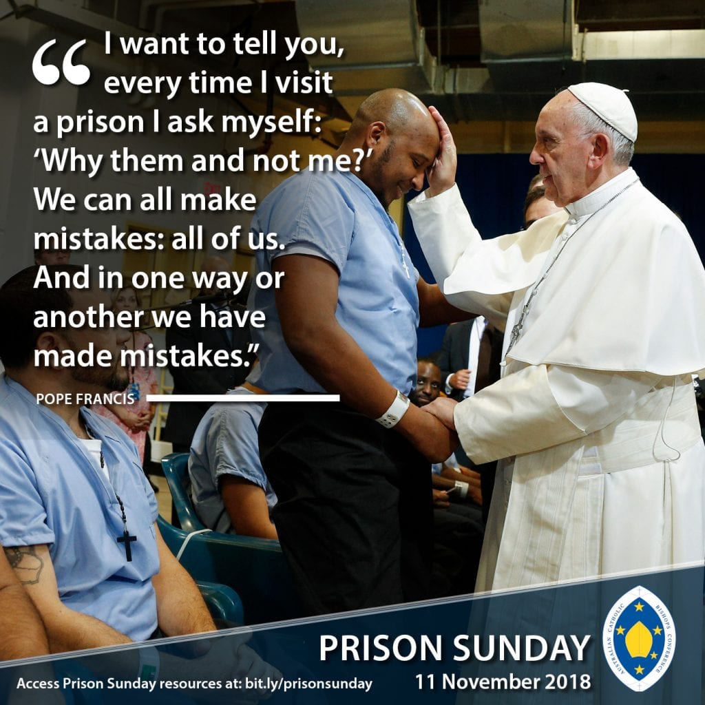 Pope Francis gives his blessing to a young man during Prison Sunday celebrations. Photo: ACBC