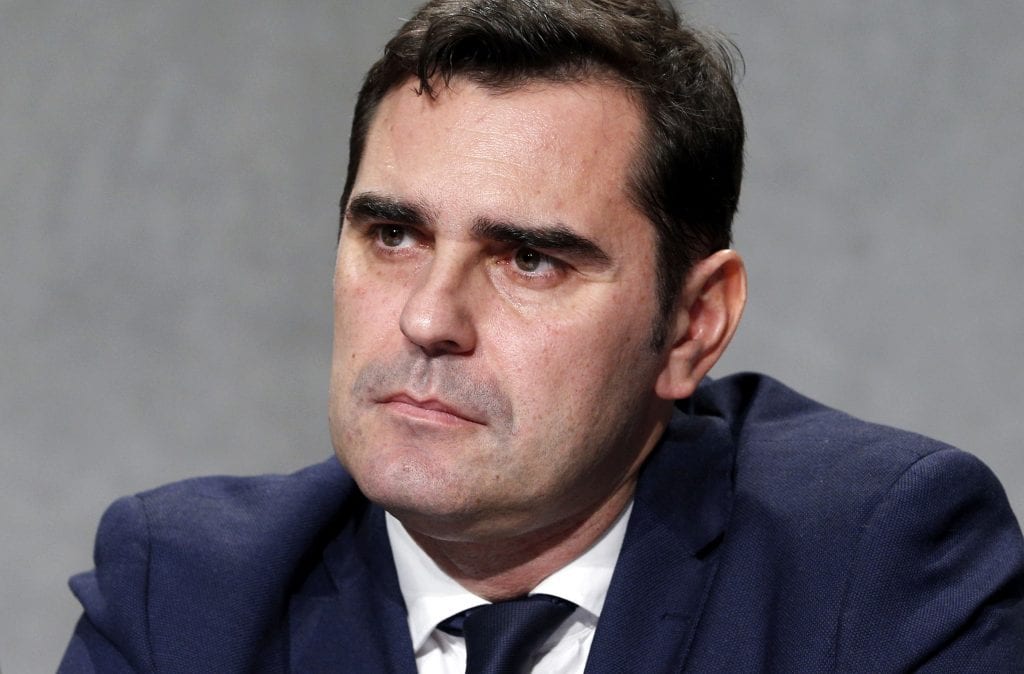 Alessandro Gisotti, interim director of the Vatican press office, speaks during a Vatican news conference on 15 January to discuss a letter Pope Francis wrote to Archbishop Vincenzo Paglia, President of the Pontifical Academy for Life. Photo: CNS/Paul Haring.