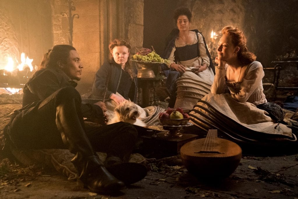 Ismael Cruz Cordova, Maria Dragus, Izuka Hoyle, and Saoirse Ronan star in a scene from the movie "Mary Queen of Scots". Photo: Focus Features/CNS.