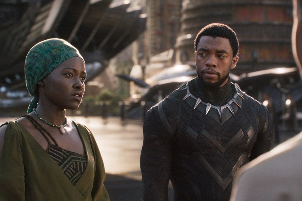 Lupita Nyong'o and Chadwick Boseman star in a scene from the movie "Black Panther". Photo: Walt Disney Pictures/CNS.