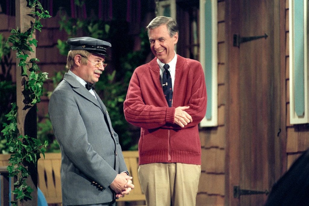 Fred Rogers, the much-loved children's television figure, who died in 2003 (right) is pictured with David Newell, as Speedy Delivery's Mr McFeely, in the documentary "Won't You Be My Neighbor?". Photo: Lynn Johnson/Focus Features.