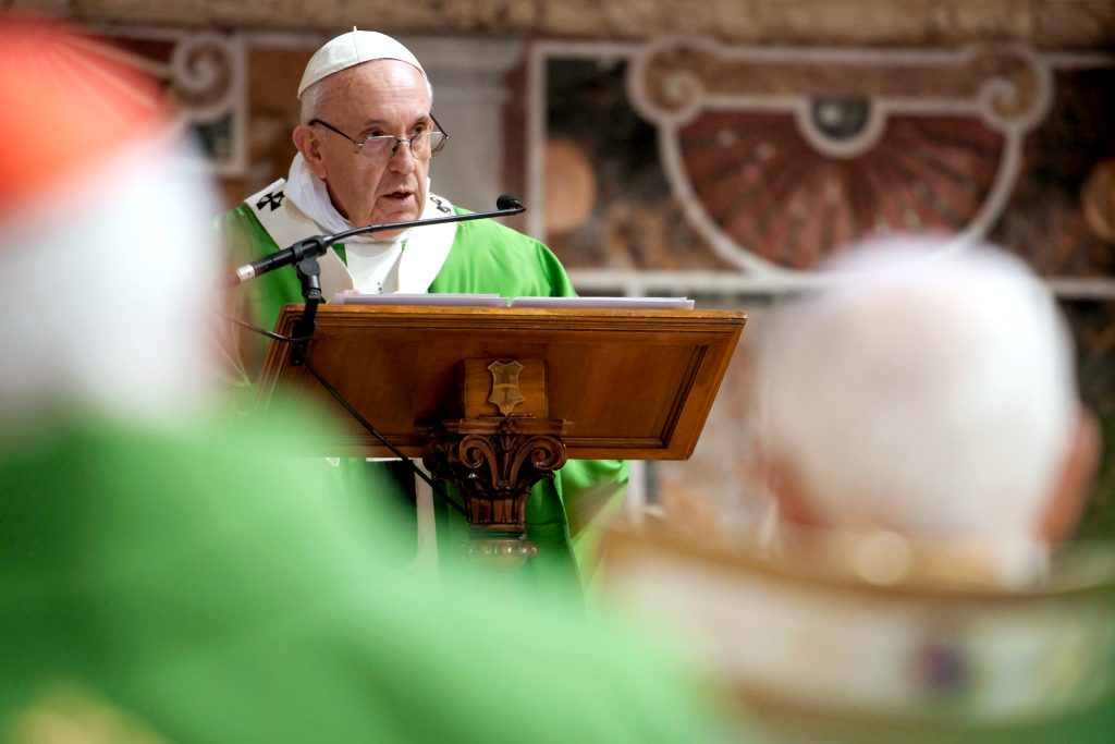 Pope Francis speaks at the conclusion of a Mass on the final day of the meeting on the protection of minors in the church at the Vatican Feb. 24, 2019. Photo: CNS/Vatican Media.