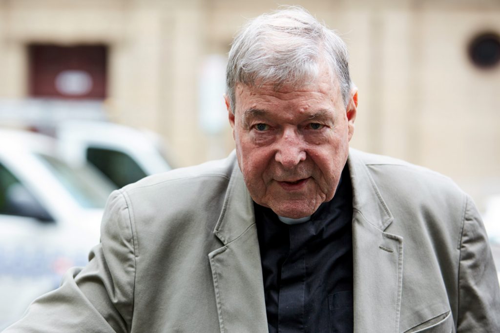 Australian Cardinal George Pell arrives at the County Court in Melbourne Feb. 26, 2019. An Australian court found Cardinal Pell guilty on five charges related to the sexual abuse of two 13-year-old boys; the verdict, reached in December, was announced Feb. 26. Sentencing is expected in early March, but the cardinal's lawyer already has announced plans to appeal the conviction. Photo: CNS/Erik Anderson