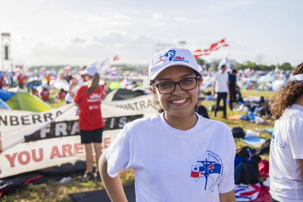 First time WYD attendee Annellee Aguilar hopes the experiences she gained while on the pilgrimage will strengthen her faith and trust in God’s will. Photo: Josh Low.