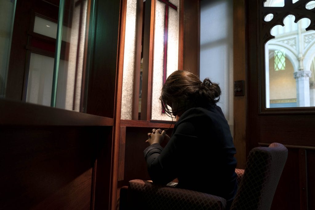 The St Marys Cathedral recently installed a partition and new glass panes at the Confessional rooms, as part of the Church’s Safeguarding initiative. Photo: Josh Low.