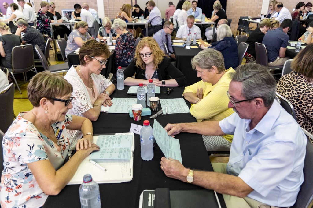 School leaders examine excerpts of Pope Francis’ apostolic exhortation, “Gaudete et Exsultate”. Photo: Matthew Lau.