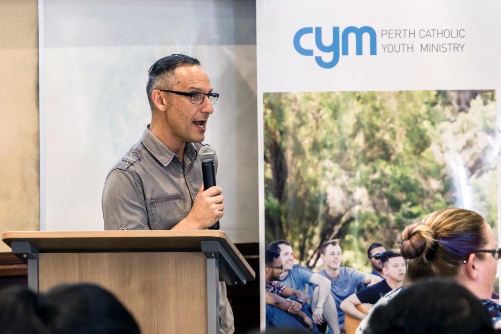 24:7 Youth Ministry Leader Mario Borg gave a talk during the Youth brunch event organised by Perth Catholic Youth Ministry on 23 February. Photo: Josh Low.