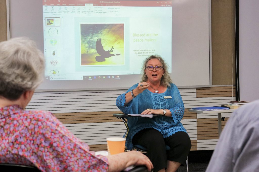Carol Mitchell delivered at the 2019 Gospel Non-Violence and the World Day of Peace Message workshop, held on Thursday 28 February at the Newman Siena Centre. Photo: Beryl Rahman from JEDO.