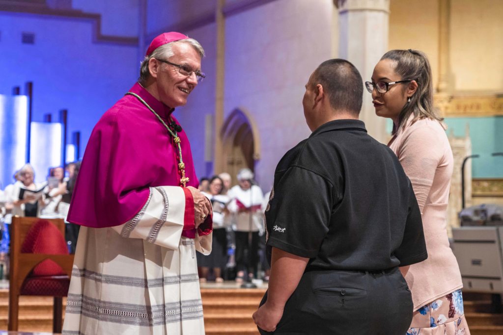 Perth Archbishop Timothy Costelloe SDB celebrated the Rite of Election of Catechumens and Formal Recognition of Candidates held at the St Marys Cathedral on 14 March. Photo: Josh Low.