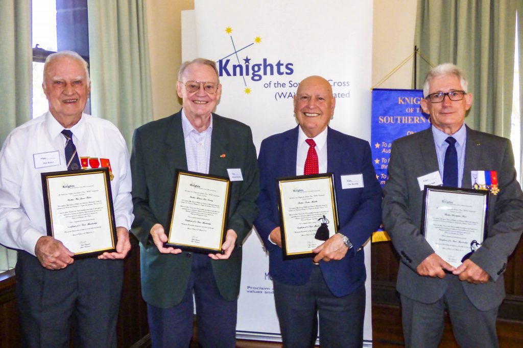 Brother Phil Baker, Br Michael Deering, Br Tim Martelle and Br Chris Hunt celebrated milestones at the recent KSC Founders Day Mass on Saturday 23 March. Photo: Supplied. 