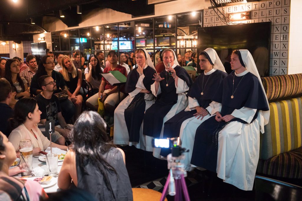 Four Sisters of Life speak at Notre Dame’s Theology on Tap event in Sydney during their last visit to Australia in December 2015. Photo: Sourced.
