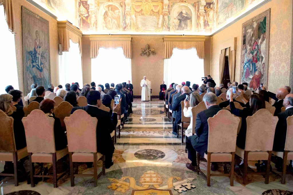 On 10 June, Pope Francis meets with a Vatican coalition of funding agencies, known by its Italian acronym ROACO. Photo: Vatican Media/Reuters.