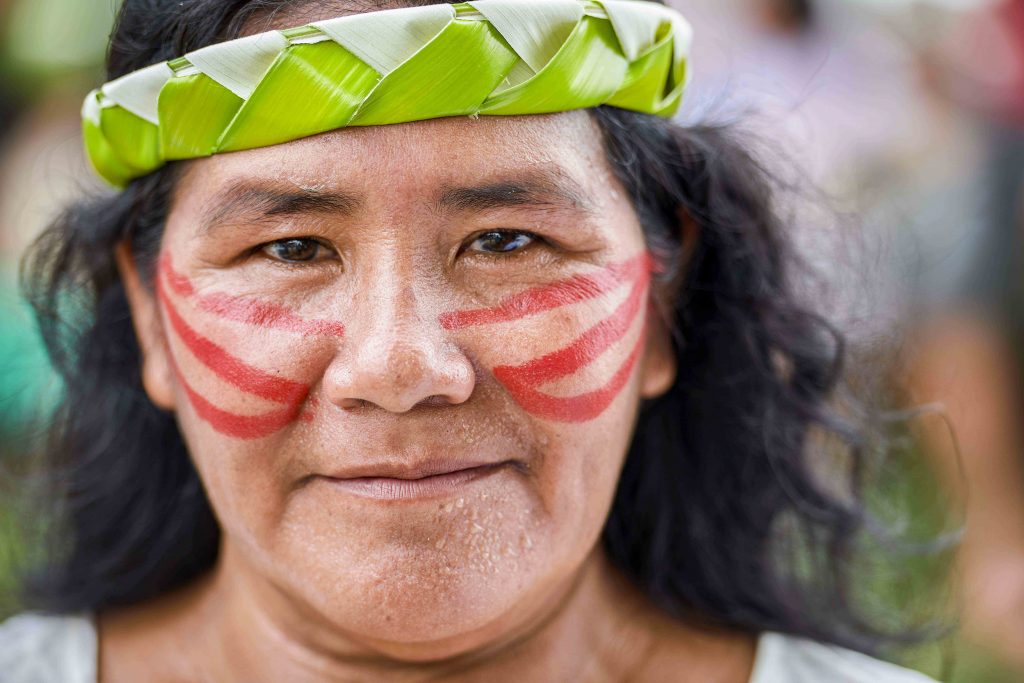 A woman participates in a march of indigenous people through the streets of Atalaia do Norte in Brazil's Amazon region on 27 March 2019. The Vatican was to release the working document for the Synod of Bishops for the Amazon on 17 June. Photo: Paul Jeffrey/CNS.