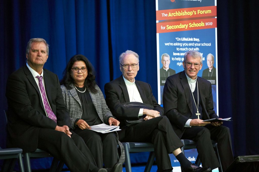 Among those present at the Forum were Aranmore Principal Declan Tanham, CEWA Executive Director Dr Debra Sayce, Perth Auxiliary Bishop Don Sproxton and Archbishop Costelloe. Photo: Ron Tan.