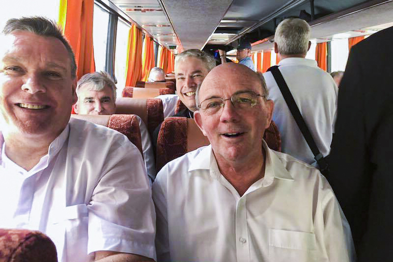 Bishop Timothy J Harris takes a selfie with Bsp Michael Morrissey, Bsp Richard Umbers, and Bsp James Foley on route to their Rome retreat. Photo: Bishop Timothy J Harris/Facebook.