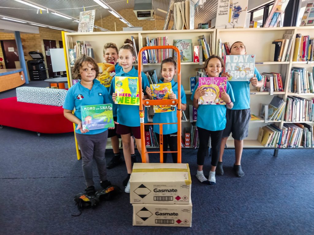 Some of the students from the Moorditj Noongar Community College are seen with school supplies that they are preparing for the Medjugorje Centre Inc as part of their efforts to help the poor in Africa. Photo: Supplied.