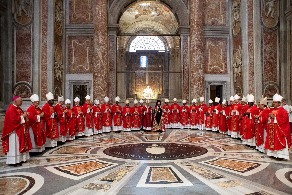 New Archbishops from around the world attend Pope Francis' celebration of Mass marking the Feast of Sts Peter and Paul in St Peter's Basilica at the Vatican on 29 June 2019. After the Mass the Pope presented the pallium to the new Archbishops. Photo: Vatican Media/CNS.