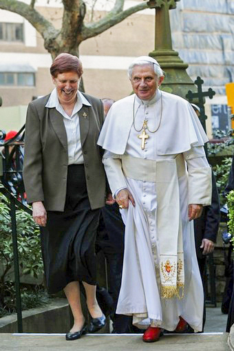 Sr Anne Derwin RSJ pictured with Pope Benedict XVI. Photo: Sourced.