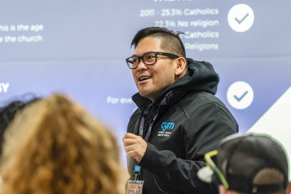 Catholic Youth Ministry Director Vincent Haber is seen delivering his session titled “The ‘why’ in Youth Ministry” for the Masterclass event held from 5 to 7 July at the Advent Park Convention Centre in Kalamunda. Photo: Josh Low.