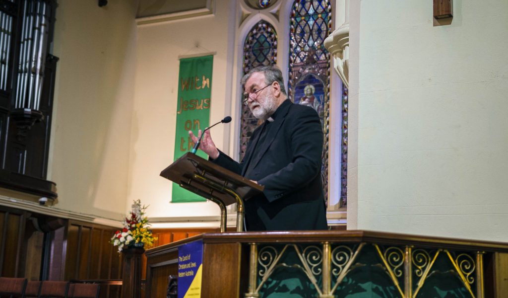 Father Michael Moore SM, Rector at the Redemptoris Mater Seminary represented the Archdiocese of Perth at the antisemitism seminar. Photo: Eric Martin.