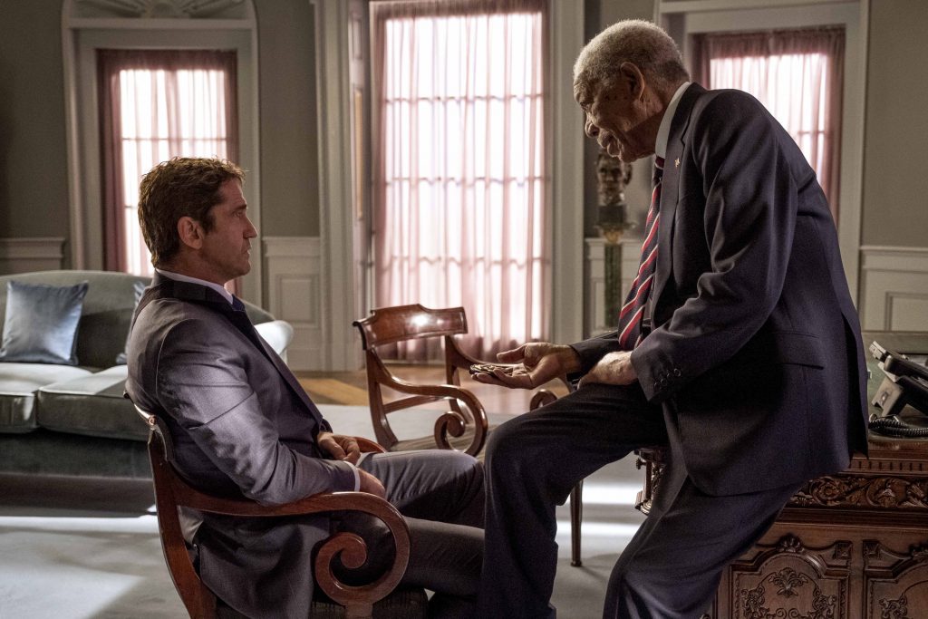 Gerard Butler and Morgan Freeman star in a scene from the movie "Angel Has Fallen". Photo: Lionsgate/CNS.