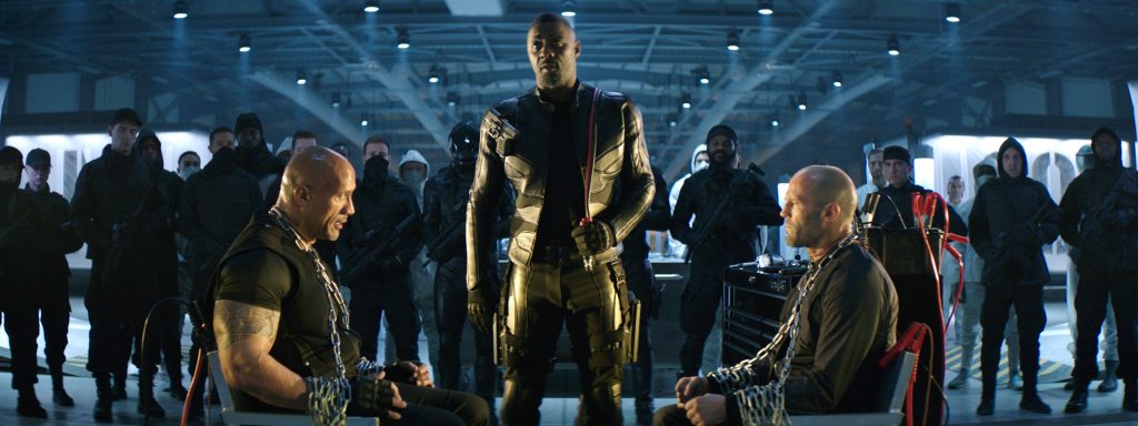 Hobbs (Dwayne Johnson, Brixton (Idris Elba), and Shaw (Jason Statham) feature in the blockbuster "Fast & Furious Presents: Hobbs & Shaw". Photo: Universal Pictures International.