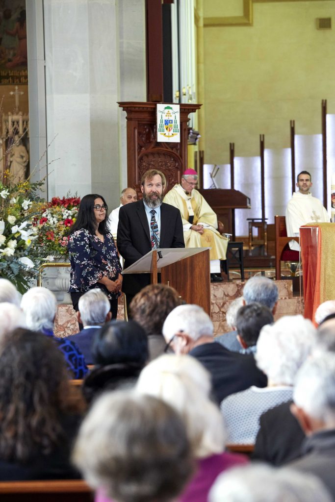 Director of the Centre for Life, Marriage and Family for the Archdiocese of Perth, Derek Boylen and his wife Karen Boylen spoke at the conclusion of the Marriage Day Mass held at St Mary’s Cathedral on 10 August. Photo: Ron Tan.
