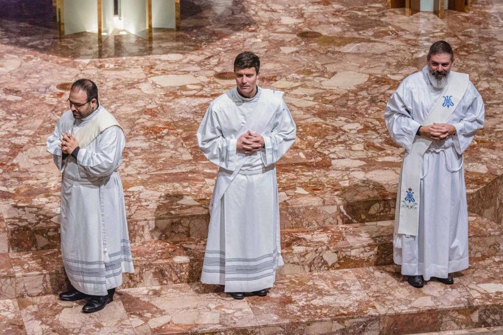 Fr Matteo Verdi, Fr Liam Ryan, and Fr Mark Rucci during their Ordination to the Priesthood on 16 August at St Mary’s Cathedral. Photo: Matthew Lau.