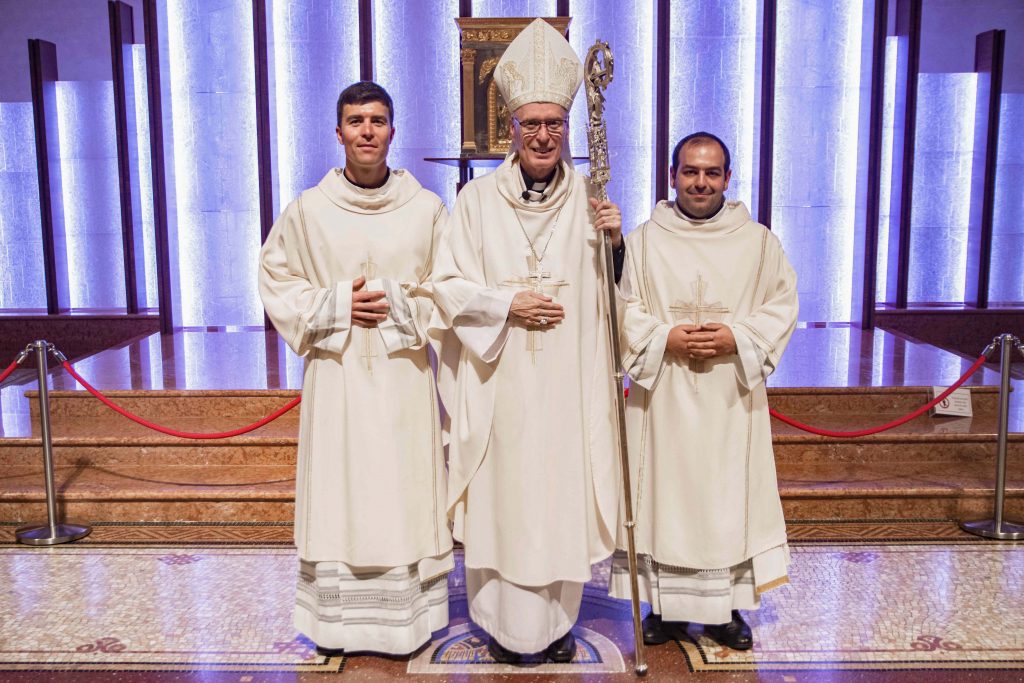 Deacon Liam Ryan, Auxiliary Bishop Donald Sproxton, and Deacon Matteo Verdi pictured at St Mary’s Cathedral on 7 December 2018. Photo: Jamie O’Brien.