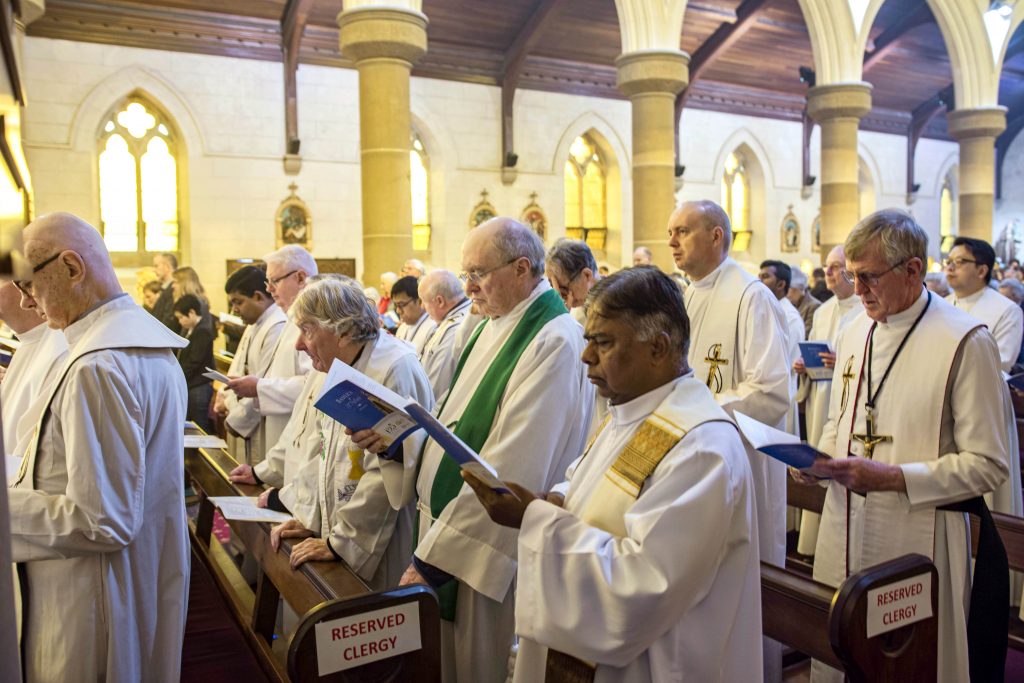 The Oblates of Mary Immaculate, united in adoration at St Patrick’s Basilica in Fremantle, celebrate 125 years in Australia. Photo: Eric Martin.