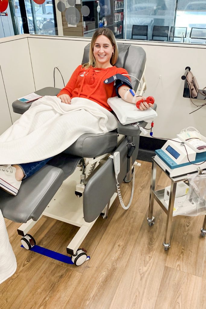 Aimee Negri donating blood as part of the Seton Staff Community Service Day, which was held for the first time on 22 June. Photo: Seton Catholic College.