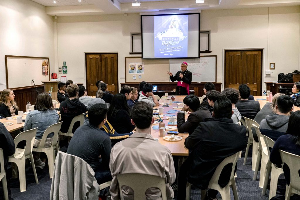 The Perth Archbishop addressed the young people present after Holy Hour in Highgate, sharing his thoughts on vocations and drawing from his own experiences. Photo: Josh Low.