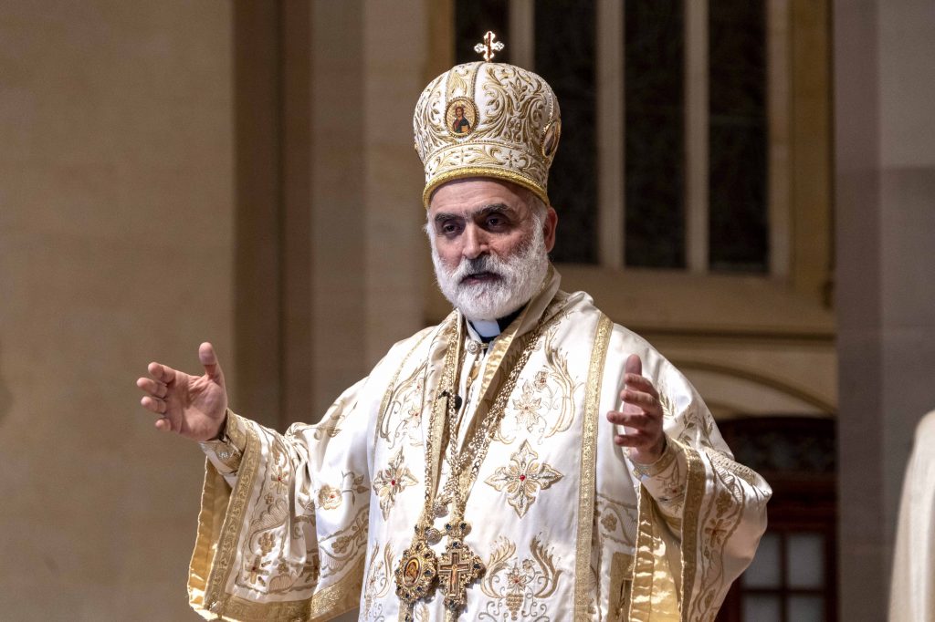 Bishop Rabbat addresses those present during the Divine Liturgy at St Mary’s Cathedral on 23 August. Photo: Josh Low.