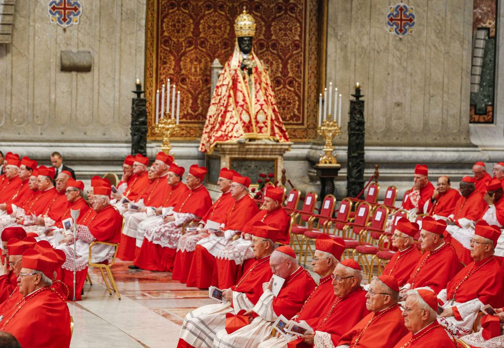 Cardinals attend a consistory led by Pope Francis to create new cardinals in St. Peter's Basilica at the Vatican in this 28 June 2018 file photo. The Holy Father announced on 1 September that he would create 13 new cardinals at a 5 October consistory. Photo: Paul Haring/CNS.