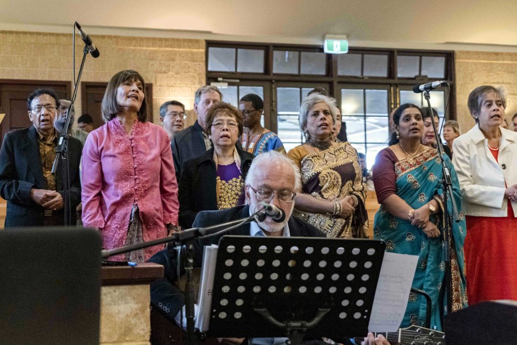 The choir members dressed in their cultural traditional wear participated in the mass held in conjunction with anniversary celebrations of the Good Shepherd Church on 3 September. Photo: Feby Plando.