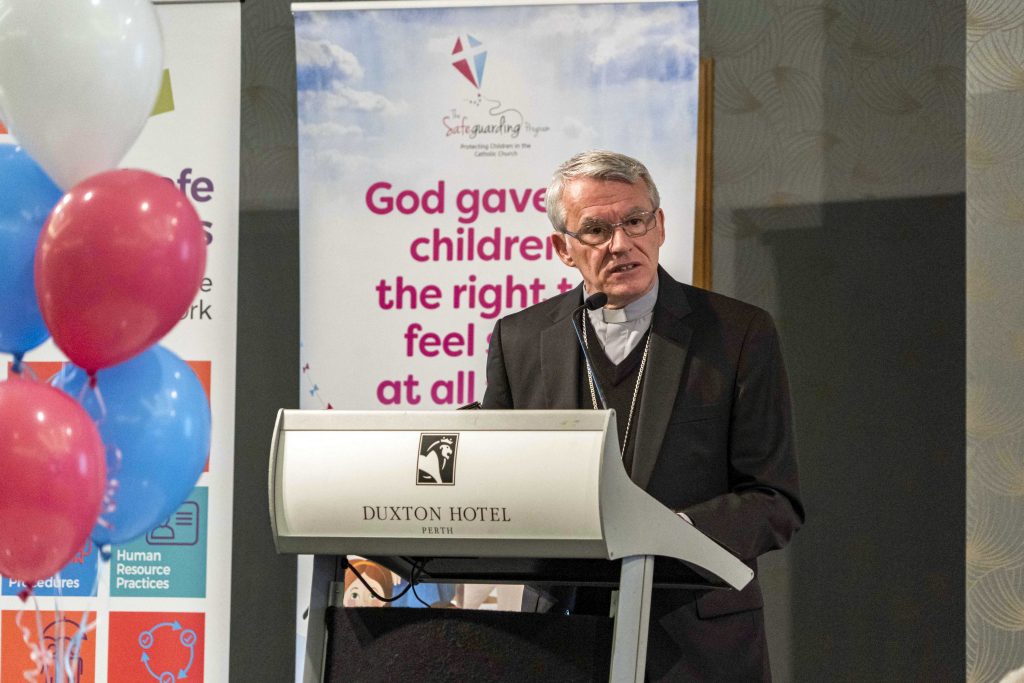 Perth Archbishop Timothy Costelloe SDB spoke about how the Church can continue to create safe environments for children and young people within the Archdiocese at the annual Safeguarding Breakfast held on 5 September at Duxton Hotel. Photo: Josh Low.