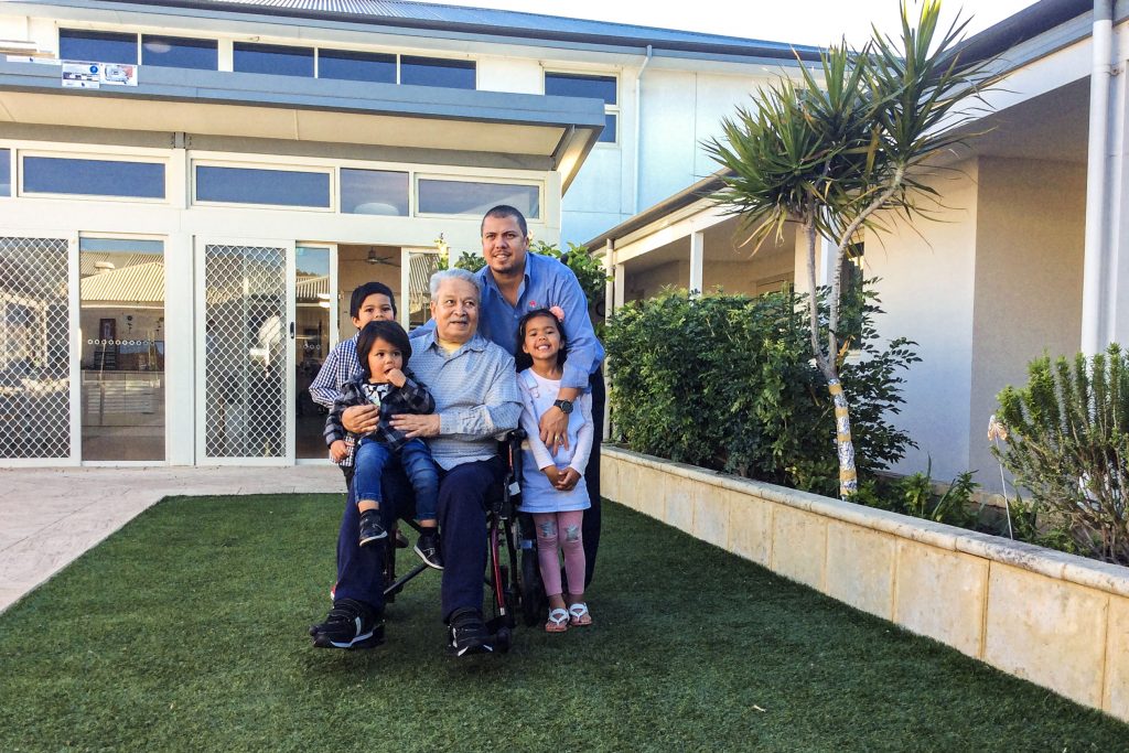 Mercy Place Lathlain resident Gerard Bijoux with his family. Photo: Supplied.