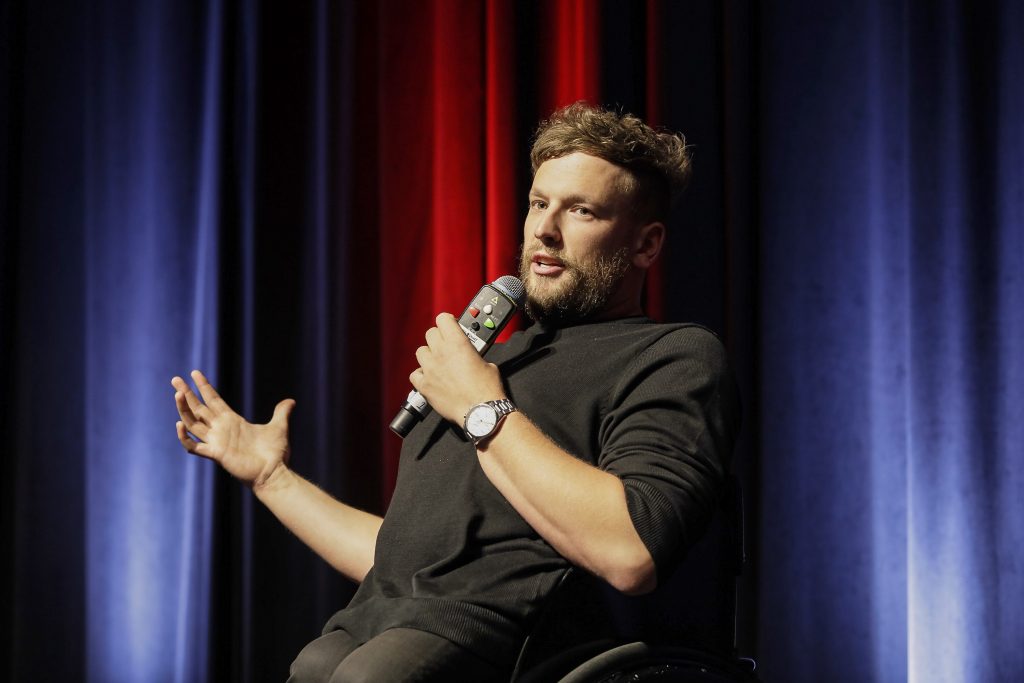Dylan’s story connects with the big community issues at the heart of MercyCare’s mission to bring compassion and justice to life and break cycles of significant disadvantage. Here he is speaking in front of 500 guests at the MercyCare Oration 2019 at the Perth Convention and Exhibition Centre on September 23. Photo: MercyCare.