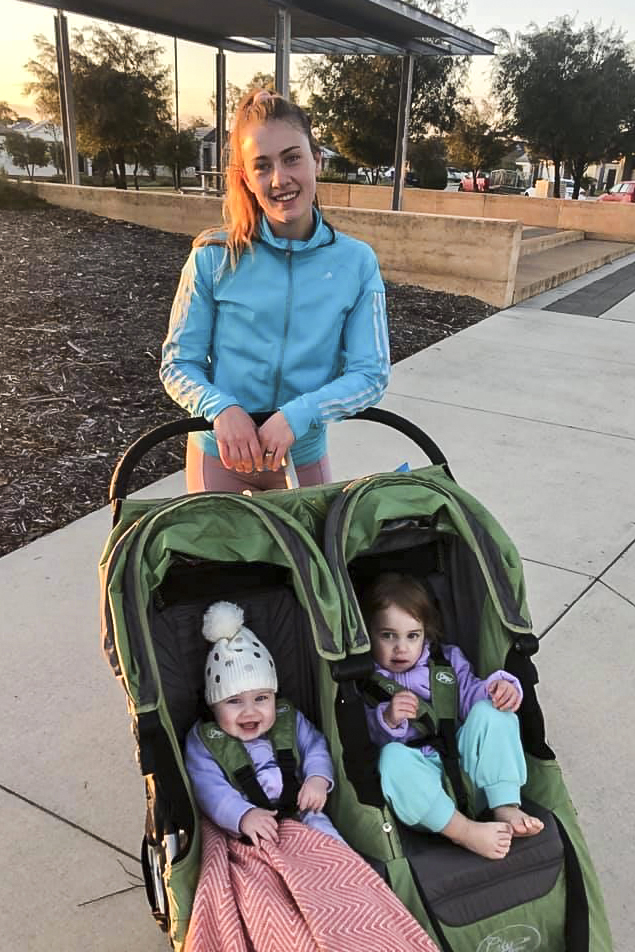 Emma Woodward will be running 100 km with the hopes of raising $10 000 for Pregnancy Assistance on 26 and 27 October. Here she is with her two daughters Evelyn and Olivia. Photo: Supplied.